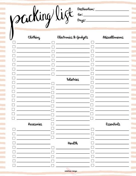 Free Printable Packing List, Weekend Packing List, Packing List Template, Holiday Packing Lists, Printable Packing List, Weekend Packing, Travel Packing Checklist, Vacation Packing List, Ultimate Packing List