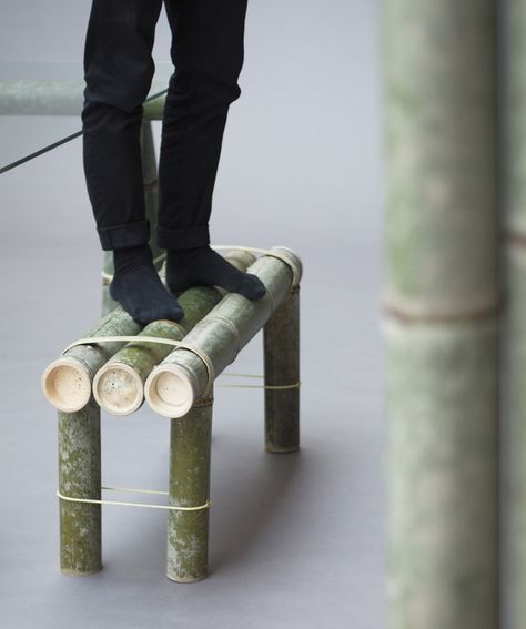 stefan diez soba bamboo bench japan creative designboom Bamboo Cafe, Bamboo Furniture Diy, Bamboo Bench, Bamboo Furniture Design, Big Bamboo, Bamboo Diy, Bamboo Building, Bamboo House Design, Bamboo Structure