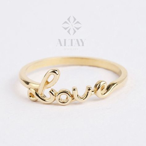 Gold Love Ring, Gold Ring Engagement, Love Word, Word Love, Gold Chain Jewelry, Ring Dainty, Chain Jewelry, Ring Engagement, Love Ring