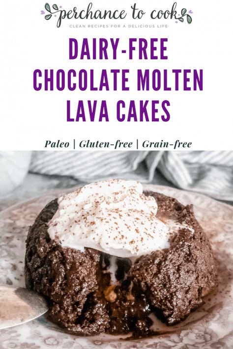 Dairy-free Chocolate Molten Lava Cakes (Paleo, Gluten-free) | Perchance to Cook Lava Cakes Recipe, Almond Flour Chocolate Cake, Molten Lava Cakes Recipe, Chocolate Chunk Brownies, Molten Cake, Healthy Chocolate Recipes, Molten Chocolate Lava Cake, Lava Cake Recipes, Molten Lava Cakes