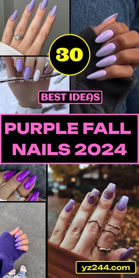 Purple On Purple Nails, Purple Fall Nails Design, Purple Fall Nails, Almond Designs, Fall Nails Ideas, Plum Nails, Fall Designs, Lavender Nails, Spring Nail Designs