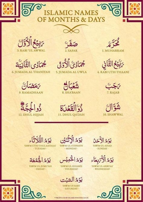 Arabic Basics, Zikar Allah, Islamic Months Name, Arabic Months, Name Of Months, Islamic Names, Islamic Poster, Learn Arabic Online, Coran Islam