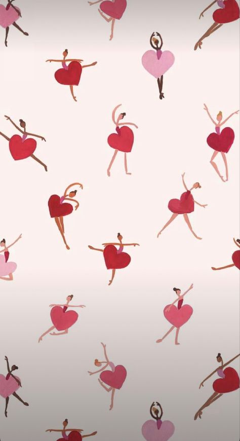 Pink Aesthetic Graphic, Ballet Valentines, Heart Poster Aesthetic, Valentines Phone Wallpaper, February Illustration, Valentines Day Dance, Valentines Prints, Ballerina Wallpaper, February Aesthetic