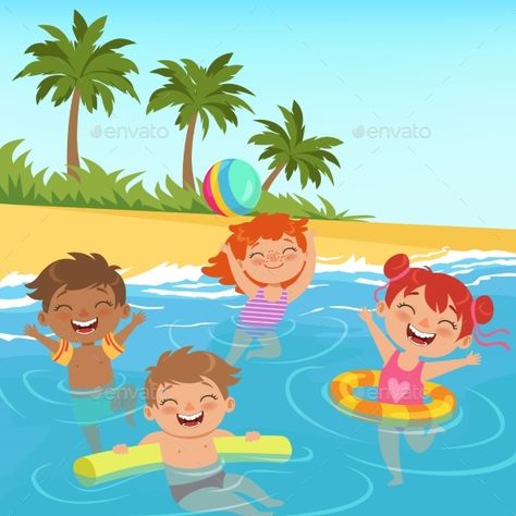 Background Illustrations of Happy Kids in Pool #Illustrations, #Background, #Happy, #Pool Kids In Pool, Summer Water Activities, Swimming Cartoon, Pool Drawing, Party Cartoon, Cute Ducklings, Stock Background, Kids Background, Summer Illustration