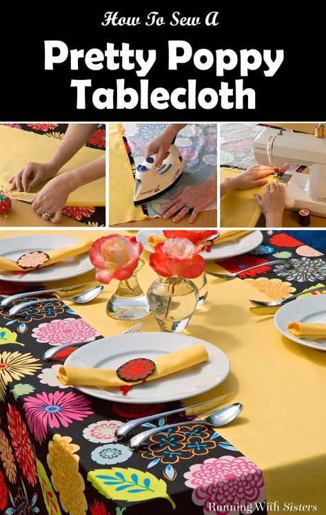 Learn to sew a tablecloth with a built in runner. We'll show you how to sew the pieces together, hem the edges, and create tidy corners. Diy Tablecloth Ideas, Table Clothes Ideas, Tablecloth Ideas, Patchwork Tablecloth, Sewing Machine Beginner, Diy Tablecloth, Quick Sew, Sewing Spaces, Diy Sewing Gifts