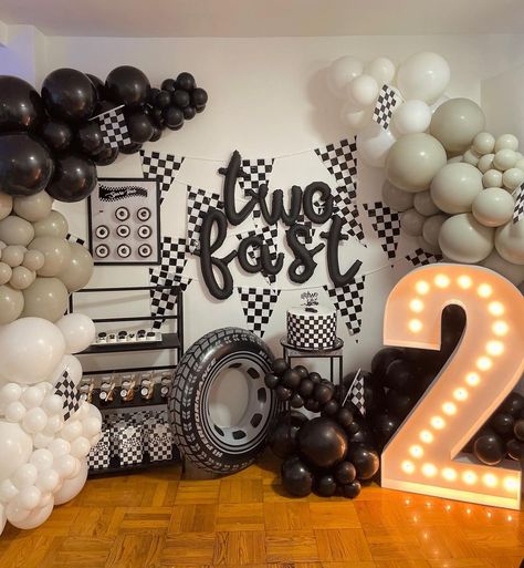 DESIGNS BY KAT & CHRIS’s Instagram post: “TWO FAST 🏎🖤🤍 Race car theme Second birthday party set up done by us ! Email us for bookings! . . . . . . . . . . . . . . . . . .…” 2nd Year Birthday Cake, Two Fast Birthday Theme, Two Fast Theme, Two Fast Birthday Party, Two Fast Birthday, 2nd Birthday Party For Boys, Car Birthday Party, Race Car Birthday Party, Second Birthday Ideas