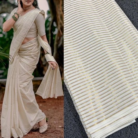 ***MICRO STRIPES SAREE ~Length: 6.25 mtrs ~Quality: premium quality ~Material: cotton CODE: HPOO1058 WHATSAPP @ 8618709919 / DM **Humble Pleats offers worldwide shipping shipping charges are based on the weight of the item and the destination. **Accepts online payments. Do not offer exchanges, cash on delivery, or returns - except for damaged products. In the case of a damaged product, it must be in its original condition in order to be eligible for a return.***Light smudges, mild colo... Set Mundu Kerala, Set Saree Kerala, Onam Outfits Ideas, Onam Dress, Onam Outfits, Onam Saree, Frock Designs, Long Frock Designs, Kerala Saree