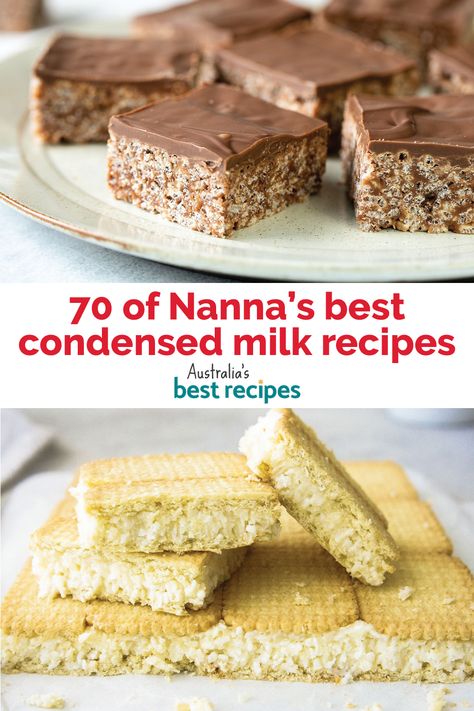 Fancy some caramel fudge or a slice of condensed milk teacake? Then take a leaf out of Nan’s cookbook and make these old-school condensed milk recipes that are absolutely drool-worthy and easy on the wallet, too. Simple Dessert Recipes With Sweetened Condensed Milk, Cake Mix Desserts Condensed Milk, Caramel Slice Condensed Milk, No Bake Condensed Milk Recipes, Eagle Brand Recipes Condensed Milk, Condensed Milk Recipes Easy, Recipes Using Condensed Milk, Eagle Brand Recipes, Condensed Milk Recipes Desserts