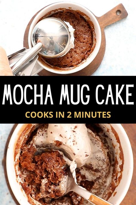 Mocha Mug Cake is soft, light and fluffy with a delectable combination of coffee and chocolate, and made right in the microwave. It is ready in 5 minutes and is an easy microwave dessert recipe. Coffee Cake In A Mug, Easy Microwave Desserts, Coffee Mug Cake, Microwave Recipes Dessert, Cake Microwave, Best Apple Desserts, Coffe Mug Cake, Healthy Apple Crumble, Microwave Dessert