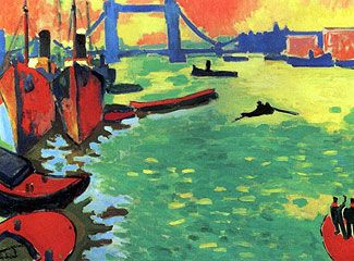 thames and tower bridge by andré derain, 1906-7. Fauvist Art, Maurice De Vlaminck, Fauvism Art, Andre Derain, André Derain, London Painting, Istoria Artei, Edvard Munch, Fauvism