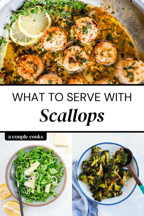 Scallop Lunch Ideas, What To Pair With Scallops, Scallop Dinner Ideas Meals, Sides With Scallops, Scallops Dinner Ideas Healthy, Healthy Scallop Dinner, Scallop Meals Dinners, Scallop Recipes Dinner, Scallops Side Dish