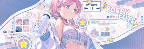 Vtuber Banner Design, Vtuber Graphic Design, Facebook Layout Ideas Anime, Long Banner Design, Vtuber Banner, Facebook Layout Ideas, 트위터 헤더, Magazine Layout Inspiration, Gfx Design