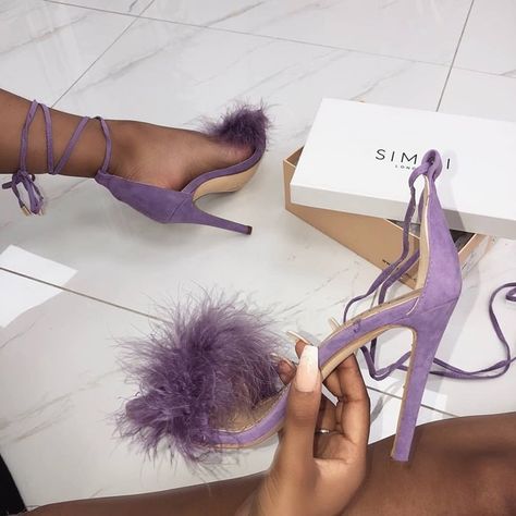 Fluffy Lace Up Heels in Nude, White, Blush, Black and Lilac Heels Classy Elegant, Lilac Heels, Fluffy Heels, Simmi Shoes, High Heels Classy, Shoes Heels Classy, Heels Classy, Cute Heels, Prom Shoes