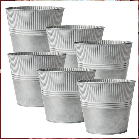 6.5'' Galvanized Planter, Briful Medium Size Metal Buckets for Flowers Farmhouse Outdoor Planters Metal Pail for Home Decor Indoor, Set of 6 Tin Flower Pots, Metal Buckets, Tin Planters, Metal Pail, Galvanized Planters, Metal Flower Pots, Galvanized Buckets, Farmhouse Outdoor, Rustic Planters