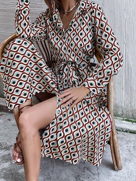 Dress Casual Long, Print Shirt Dress, Blue And White Shirt, Belted Shirt Dress, Button Front Dress, Printed Shirt Dress, Shirt Dress Casual, Print Shirt, Women Dresses