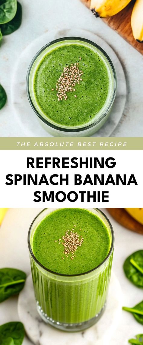 Image for Refreshing Spinach Banana Smoothie How To Make A Green Smoothie, Green Morning Smoothie, Easy Spinach Smoothie Recipes, Morning Smoothie Recipes Healthy, Smoothies With Spinach, Spinach Banana Smoothie, Smoothie Recipes Green, Green Smoothie Recipes Healthy, Banana Spinach Smoothie