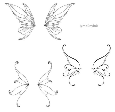 Easy Fairy Wings Drawing, Fairy Wings Stencil, Half Fairy Wing Tattoo, Simple Fairy Wings Tattoo, Fairy Wing Sketch, Fairy Wings Tattoo Stencil, Fairy Wing Ear Tattoo, Butterfly Wing Tattoo Designs, Simple Fairy Wings