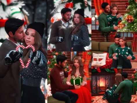 Sims4 Christmas, Sims 4 Christmas Poses, Sims 4 Couple Poses, Christmas Poses, Christmas Romance, Sims 4 Family, Married Christmas, Christmas Pjs, Sims 4 Expansions