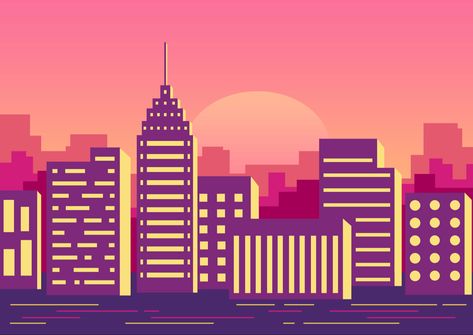 Cityscape Illustration Vector, Wallpaper For Computer, Sunset Cityscape, Building Vector, Cityscape Drawing, Illustrator Inspiration, City Vector, Building Illustration, Abstract City