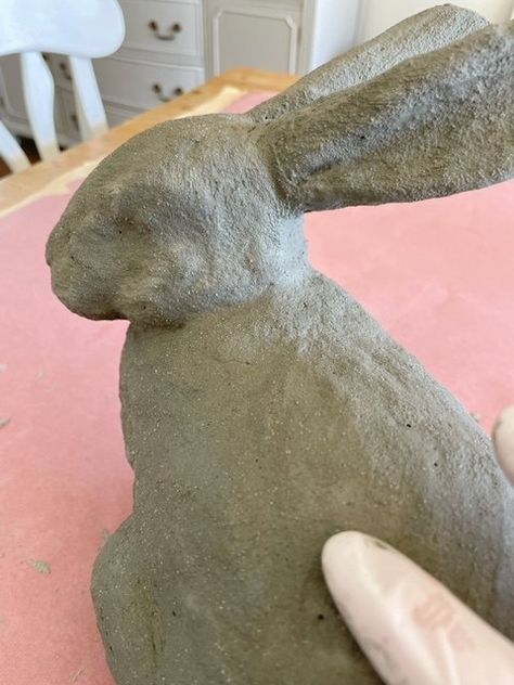 Faux Stone Rabbit DIY | Hometalk Mortar Crafts Ideas, Cement Statues Diy, Diy Rabbit Decor, Cement Stones Diy, Faux Cement Paint, Clay Rabbit Diy, Clay Rabbits, Rabbit Diy, Cement Clay