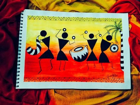 Warli Paintings For Beginners, Varli Painting Art Easy, Warli Arts, Color Wheel Art Projects, Class Drawing, Warli Paintings, Earth Day Drawing, Worli Painting, Pongal Kolam