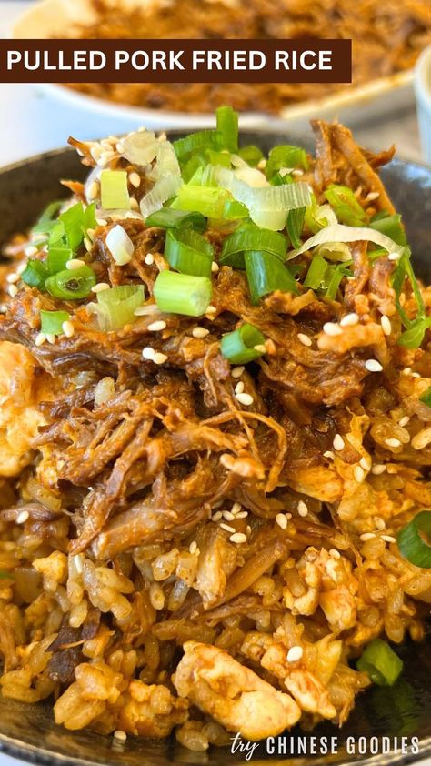 10 Minute Spicy Pulled Pork Fried Rice with Coleslaw is your best quick and easy dish. It's slightly spicy, flavorful and packed with Pulled Pork Sauce. It's the best idea for a quick dinner and you can also make extra portions for your lunchbox. Pulled Pork And Rice Casserole, Pulled Pork Over Rice, Pulled Pork Stir Fry, Pork Fried Rice With Leftover Pork, Pulled Pork And Rice Recipes, Leftover Pulled Pork Recipes Dinners, Pulled Pork Leftover Ideas, Pulled Pork And Rice, Pulled Pork Fried Rice