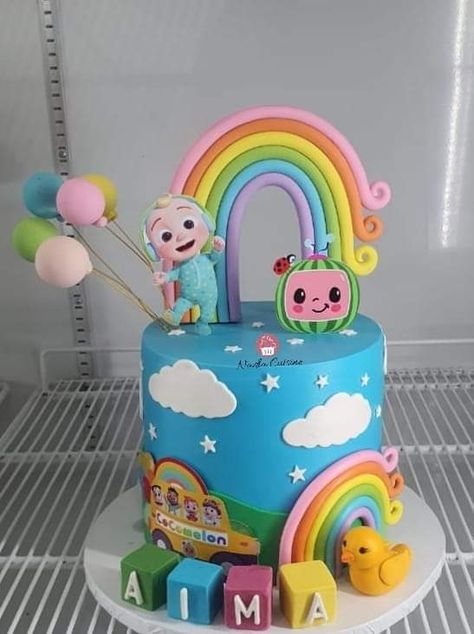 Cocomelon Theme Cake, Cocomelon Birthday Cake, 1st Birthday Cake Designs, Cake 2 Tier, Aaliyah Outfits, 40th Party Ideas, Cocomelon Theme, Cocomelon Cake, Twin Onesies