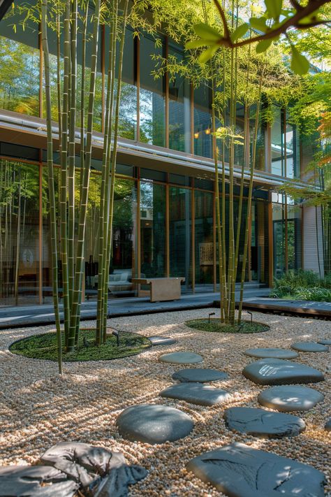 15 Tips for Designing Courtyard Gardens in Modern Japanese-Style Homes – Everyday Inspo Japanese Courtyard Garden, Japanese Courtyard, Modern Japanese Style, Japanese Garden Landscape, Outdoor Gathering Space, Courtyard Gardens, Bamboo Garden, Specimen Trees, Cozy Seating