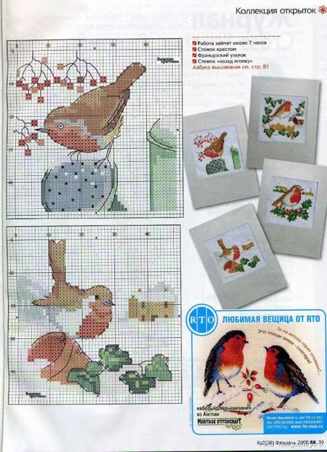 Robin Cross Stitch, Cross Stitch Birds, Cross Stitch Collection, Xmas Cross Stitch, Just Cross Stitch, Animal Cross Stitch Patterns, Winter Cross Stitch, Cross Stitch Needles, Cross Stitch Bird