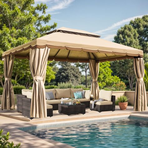 PRICES MAY VARY. ✅【Stability Design】10x13 gazebo is made high quality iron metal frame which has strong bearing capacity. The outdoor canopies top bracket is composed of 8 tubes. The joint of the beams designed triangular structure to enhance stability. The side support bars provides strong support for entire patio gazebo. The foot of gazebo for patios can be fixed to the ground with hard wares. Whole structure is technical designed for durable and stable outdoor use purpose ✅【Ventilated Double- Screen Curtains, Gazebo Patio, Backyard Patio Deck, Outdoor Gazebo, Gazebo Tent, Gazebo Canopy, Outdoor Gazebos, Gazebo Pergola, Patio Gazebo