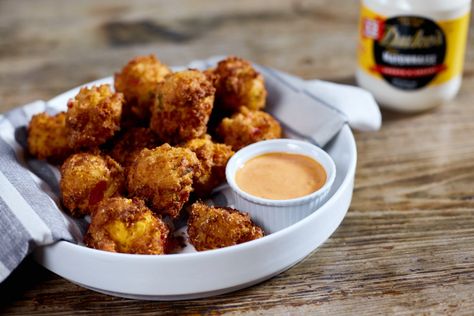 Pimento Cheese Hush Puppies - Duke's Mayonnaise Hush Puppies Recipe, Homemade Pimento Cheese, Comeback Sauce, Pimento Cheese Recipes, Chef John, Pimento Cheese, Chicken Strips, Southern Cooking, Olive Garden