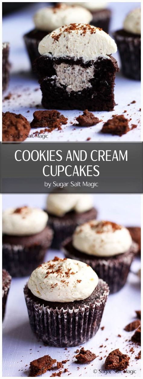 cookies and cream cupcakes  | Posted By: DebbieNet.com Cookies And Cream Filling, Easy Chocolate Cupcake Recipe, Cookies And Cream Cupcakes, Cupcakes Cute, Cookies And Cream Frosting, Cookie And Cream Cupcakes, Cocoa Powder Cookies, Ideas Cupcakes, Recipe Cookies