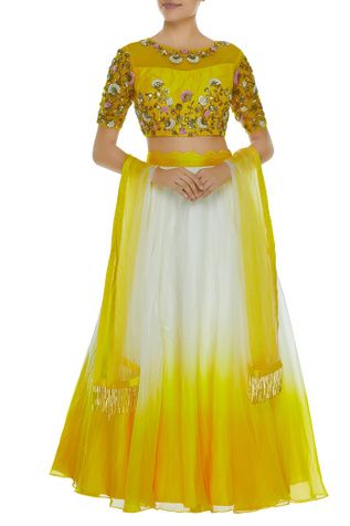 Yellow Floral Lehenga, Organza Floral Lehenga, Top Lehenga, Haldi Outfits, Crop Top Lehenga, Organza Lehenga, Floral Lehenga, Yellow Lehenga, Wedding Festivities