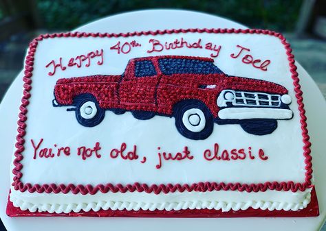 Ford truck cake Classic Car Birthday Cake, Ford Truck Cake, Truck Theme Cake, 80th Birthday Cake For Men, Mustang Cake, Classic Car Birthday, Car Cakes For Men, Car Birthday Cake, Truck Birthday Cakes