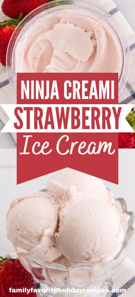 Learn how easy it is to make homemade strawberry ice cream in your Ninja Creami! All you need is a few simple ingredients to enjoy this rich and creamy strawberry treat! Strawberry Creami Ninja, Strawberry Ninja Cremi, Cremi Ninja Recipes Strawberry, Ninga Cremi Recipes Healthy, Strawberry Ninja Creami Ice Cream Recipes, Healthy Ninja Creami Ice Cream Recipes Strawberry, Ninja Creami Ice Cream Recipes Strawberries, Homemade Ice Cream Ninja Creami, Creami Ninja Recipe Sorbet