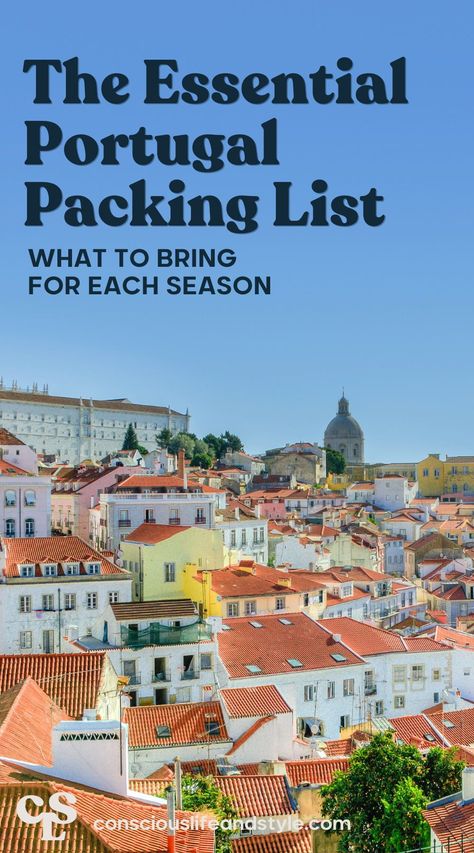 This will be your go-to Portugal packing guide no matter when you’re traveling. Get a Portugal packing list for spring, summer, and fall. #portugaltravel #portugalpackinglist Portugal In April Outfits, 54321 Packing Spring, Spring In Portugal, Portugal Outfits Summer Packing Lists, Portugal March Outfit, Porto Outfits Fall, Maderia Portugal Outfits, Traveling To Portugal, Portugal Travel Outfit Winter