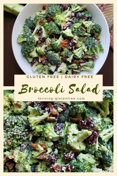 Gluten Free Summer Salads, Gluten Free Potluck Ideas, Dairy Free Salad, Gluten Free Couscous, Gf Sides, Dairy Free Dressing, Best Broccoli Salad Recipe, Easy Broccoli Salad, Dairy Free Salads