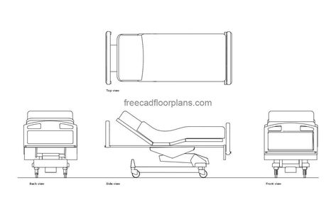 Hospital Patient Bed - Free CAD Drawings Hospital Bed Drawing, Bed Top View, Hospital Floor Plan, Pool Houses Plans, Floor Plan Symbols, House Plans Design, Hospital Patient, Floor Plans House, One Storey House