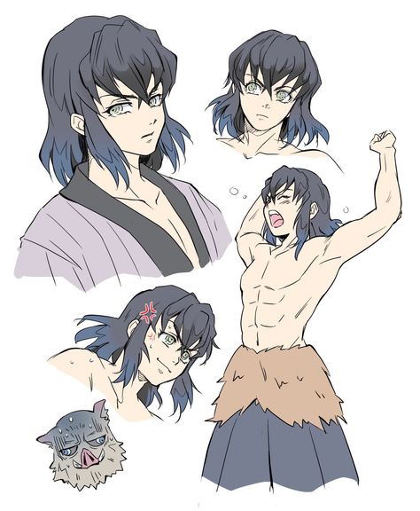 Inosuke Body Reference, Inosuke Muscle, Manga Inosuke, Doma And Inosuke Mom, Inosuke Dancing, Inosuke As A Girl, Demon Slayer, Cartoon Characters, Anime Boy