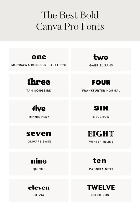 Bold fonts in Canva (free and pro) Bold Fonts For Logo, Cute Fonts Canva, Bold Fonts Canva, Fonts In Canva Free, Bold Canva Fonts, Font Canva Free, Bold Font Canva, Canva Pro Fonts, Canva Fonts Free