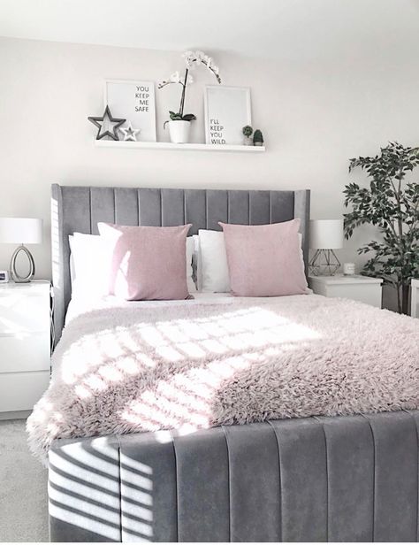 Grey Bed Frame Bedroom Ideas, Crate Wall, Sleeping Room Design, Grey Bed Frame, Grey Bedroom Decor, Luxury Room Bedroom, Keep Me Safe, Home Design Living Room, Room Makeover Bedroom