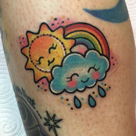 Roxy Ryder on Instagram: “Cutie weather 🌈 Thanks so much for today and thank you for traveling! Really appreciate it ❤️” Kawaii Tattoos, Filler Tattoos, Pastel Tattoo, Underarm Tattoo, Rainbow Tattoo, Colour Tattoos, Care Bear Tattoos, Kawaii Cloud, Hippie Tattoo