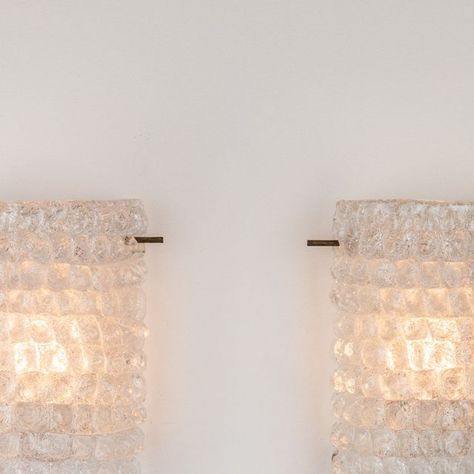 Aesthetiker on Instagram: "Pair of Hillebrand Murano Glass Wall Light, Germany, 1960s   Stunning pair of vintage Murano glass wall lights with brass details. The large curved rectangular glass has a ‘rostrato’ texture emitting a soft ambient light. Sourced from Germany.  Pair available online at www.aesthetiker.com.au  #hillebrand  #murano  #wallsconce #vintagewallsconce #germandesign #germanvintage #germanlighting #midcentury #melbournevintage #interiordesign #aesthetiker_au" Vintage Wall Sconces, Glass Wall Lights, German Design, Ambient Light, Glass Sculpture, Texture Design, Glass Lighting, Glass Design, Ambient Lighting