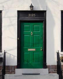 Green Front Doors, Painted Front Doors, Black Windows, Front Door Colors, Green Door, Outdoor Wall Lantern, Wall Fixtures, Wall Lantern, Door Color