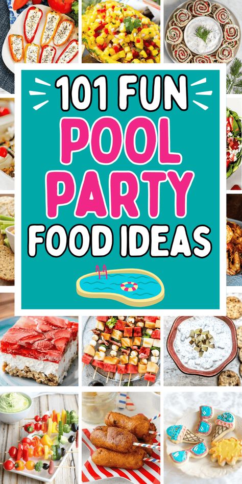 Easy pool party food ideas for a crowd! Fun summer appetizers, finger foods, side dishes, & desserts for your summer pool party! Cheap pool party food ideas, summer pool party ideas food, pool party appetizers summer food ideas parties, summer pool party food bbq, easy pool party food summer, quick and easy pool party snacks, pool party snacks for kids finger foods, outdoor pool party food ideas, pool party foods for adults, easy pool party recipes, food for pool party for kids, swim party food. Pool Party Ideas Food, Food For Pool Party, Pool Party Snacks For Kids, Easy Pool Party Food, Summer Pool Party Food, Pool Party Appetizers, Kids Swim Party, Pool Party Food Ideas, Loaded Food