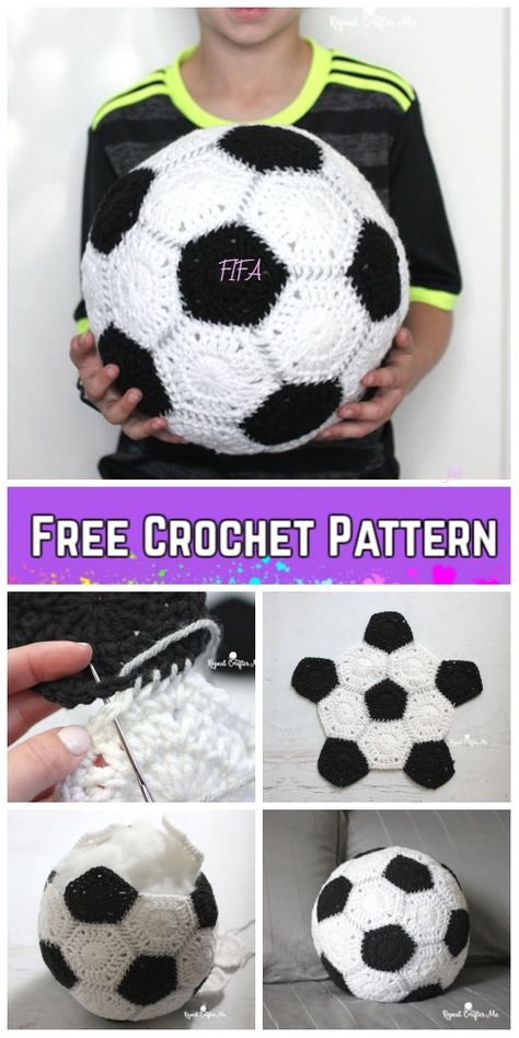 Crochet Soccer Ball Free Crochet Pattern Ball Crochet Pattern Free, Crochet Ball Free Pattern, Crochet Soccer Ball, Crochet Football Pattern, Crochet Soccer, Football Crochet, Soccer Ball Pattern, Crochet Football, Crochet Game