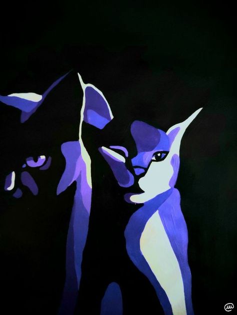 Cat Abstract Painting, Cat Painting Acrylic, Abstract Cat Painting, Cats Purple, Cat Abstract, Kitsch Art, Medusa Art, Monochromatic Art, Abstract Cat