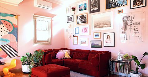 Interior Decor Trends That Scream Outdated - Top5 Red Couch Living Room, Red Apartment, Drum Room, Australia House, Red Couch, Melbourne House, Red Sofa, Colorful Chairs, Red Walls