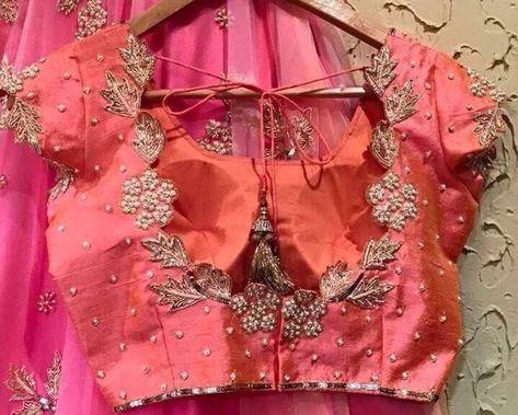 Blouse With Pearl Work, Embroidery Blouse Saree, Raw Silk Blouse, Sari Design, Pearl Work, Cutwork Blouse Designs, Raw Silk Saree, Sari Blouse Designs, Saree Blouse Patterns