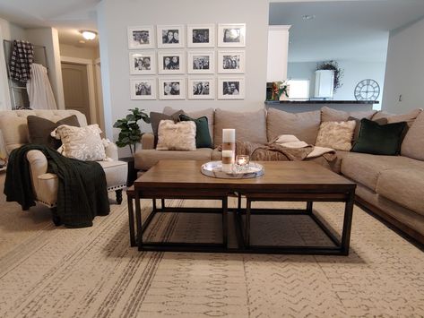 Tan Walls Living Room, Tan Couch Living Room, Gray Sectional Living Room, Tan Couch, Walnut Living Room, Cream Couch, Sage Green Living Room, Cream Chair, Living Room Gray